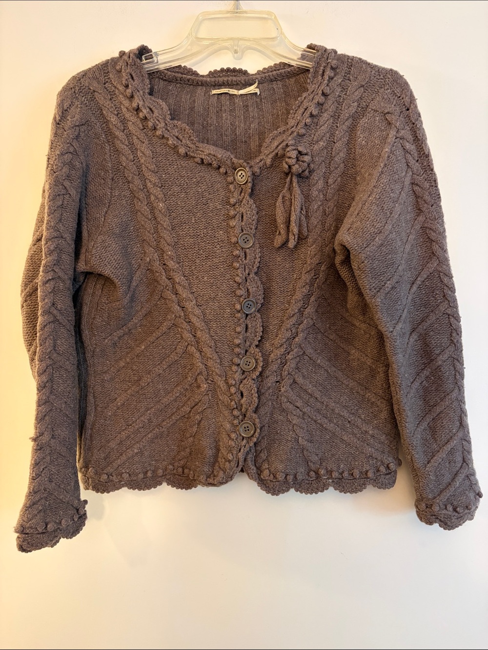 Max Studio Women’s Brown Cable Knit Button Wool Cashmere Grandma core Cardigan,L